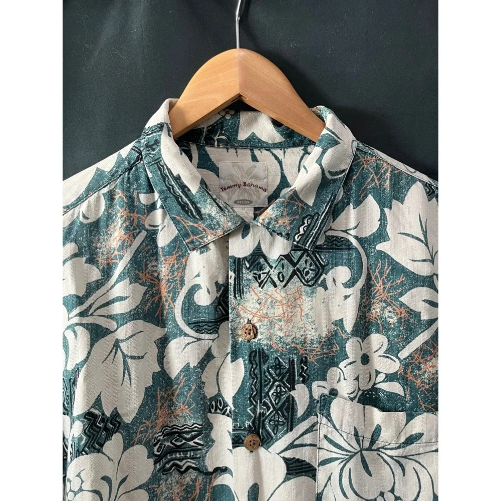 Y2K Vintage Tommy Bahama Silk Hawaiian Shirt Men's M Camp‎ Collar Resort Tiki